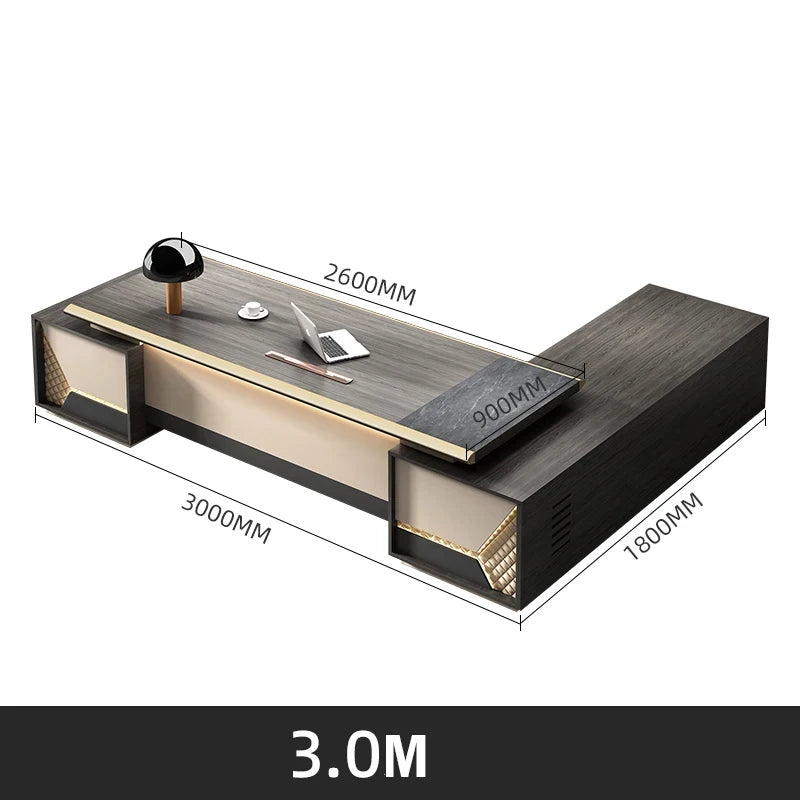 Luxury Office Desk Light Executive Computer L Shaped Console Storage W ...
