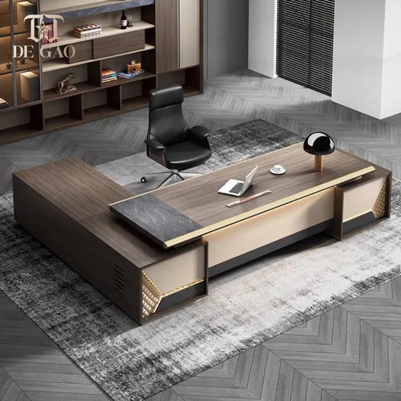 Luxury Office Desk Light Executive Computer L Shaped Console Storage W ...