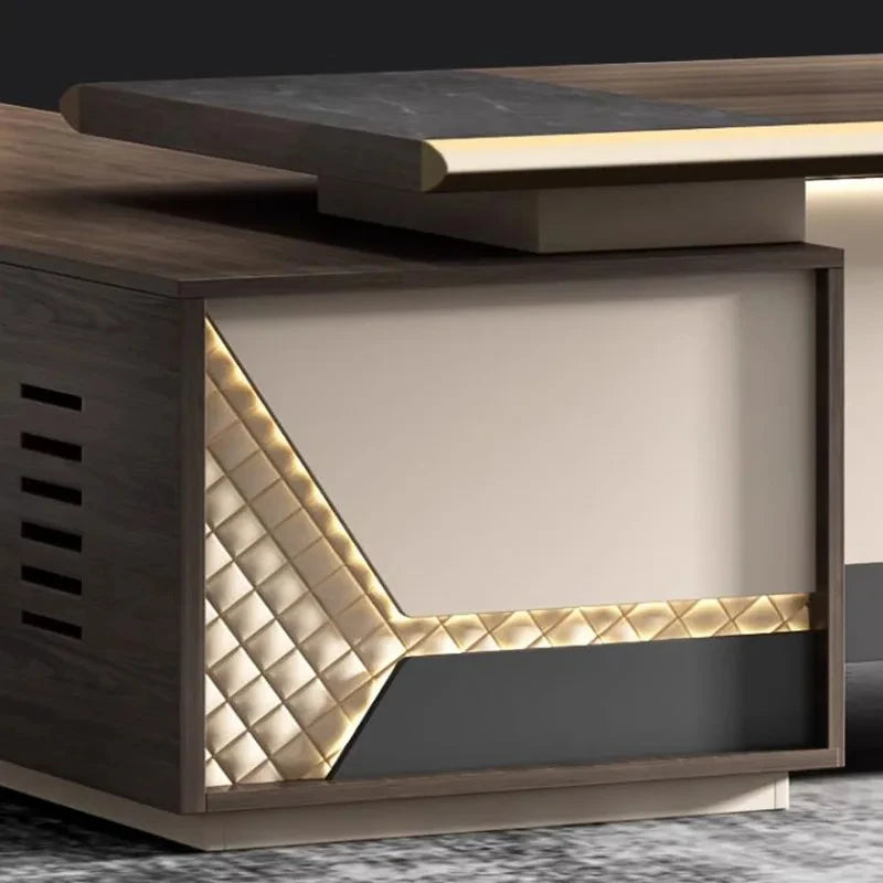 Luxury Office Desk Light Executive Computer L Shaped Console Storage W ...